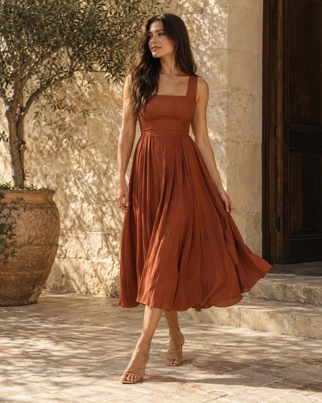 Vestido Midi Terracota — imagem conceitual
